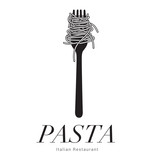Logo Itatian restaurant, Pasta spaghetti into folk, menu poster, vector illustration