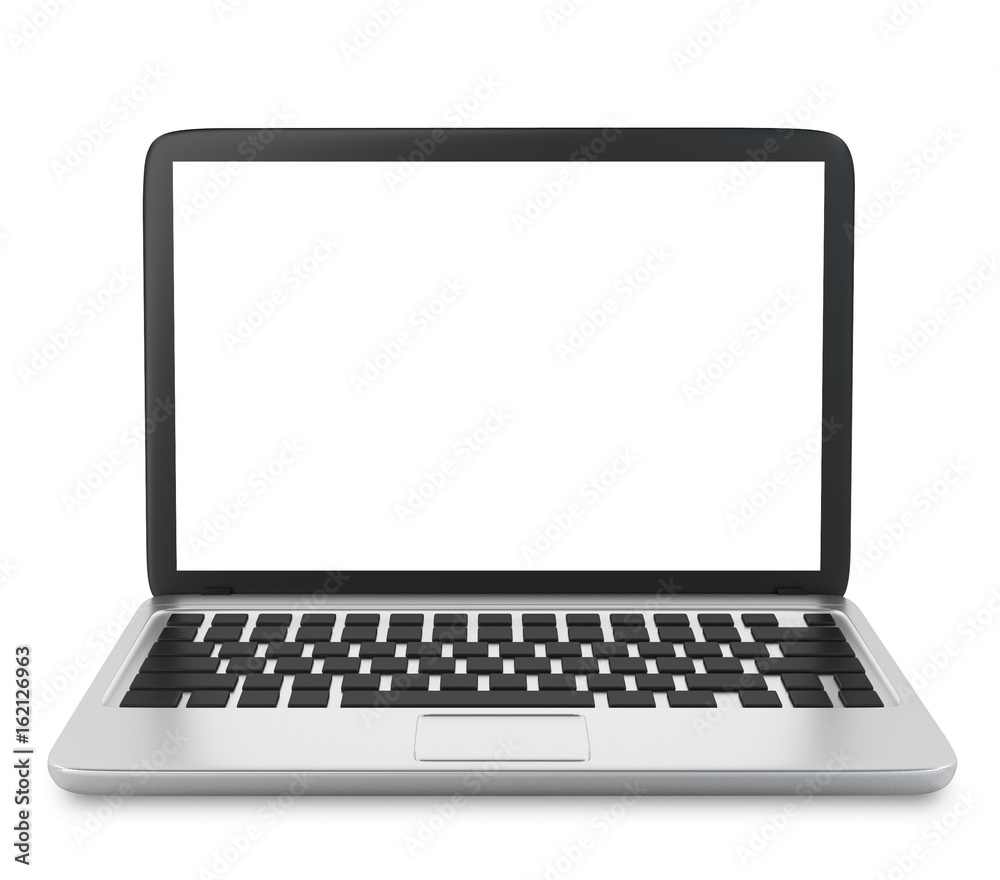 Modern Laptop PC with blank LCD screen isolated on white background -3D rendering, mock up template Modern Laptop PC with blank LCD screen isolated on white background -3D rendering, mock up template