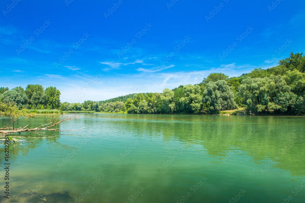      Beautiful landscape, confluence of Mura and Drava rivers in Medjimurje, Croatia 