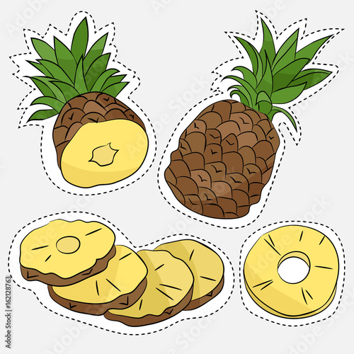 Fototapeta Naklejka Na Ścianę i Meble -  Sticker style pineapples on grey background
