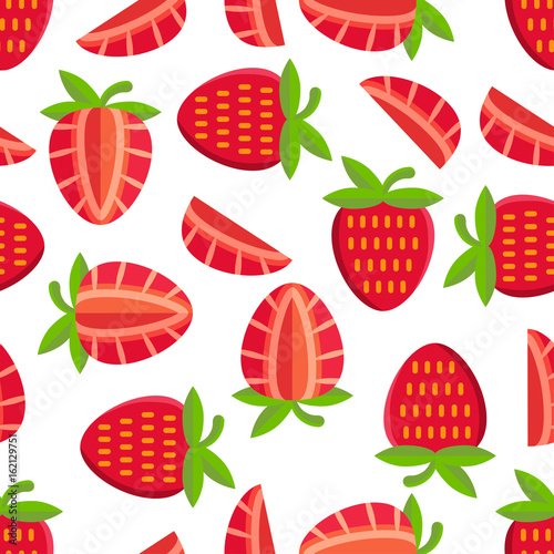 Fototapeta Naklejka Na Ścianę i Meble -  Fresh and bright strawberry  vector seamless pattern.