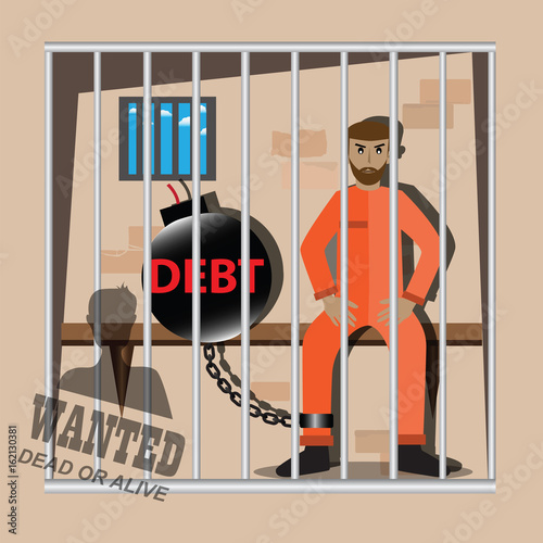 Business finance concept,businessmen are confined in cage with debt's bomber - vector