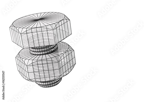 Wireframe bolt 3d illustration