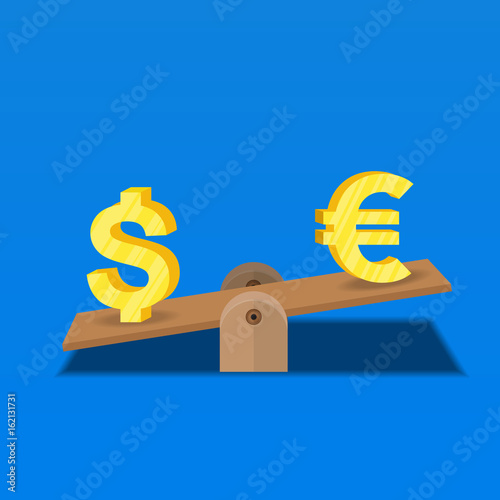 Balance with the currency symbol dollar and euro. photo
