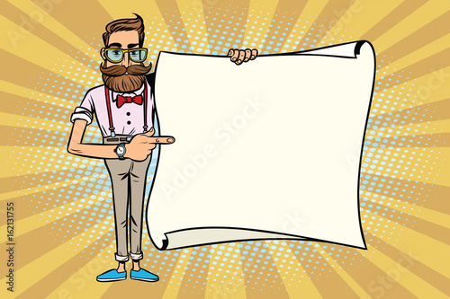 Stylish hipster shows on mockup copy space poster