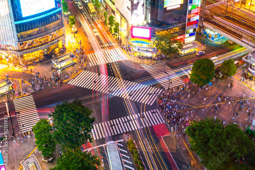 Shibuya Crossing from top view in Tokyo