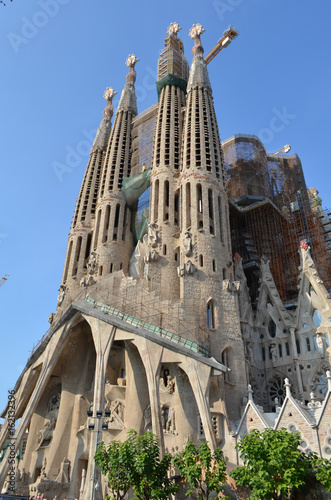 Street View of The Basilica and Expiatory Church of the Holy Family in Barcelona, Spain