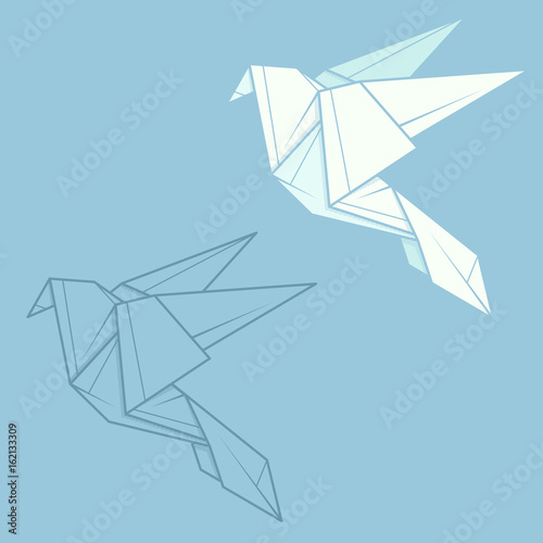Set illustration paper origami of dove.