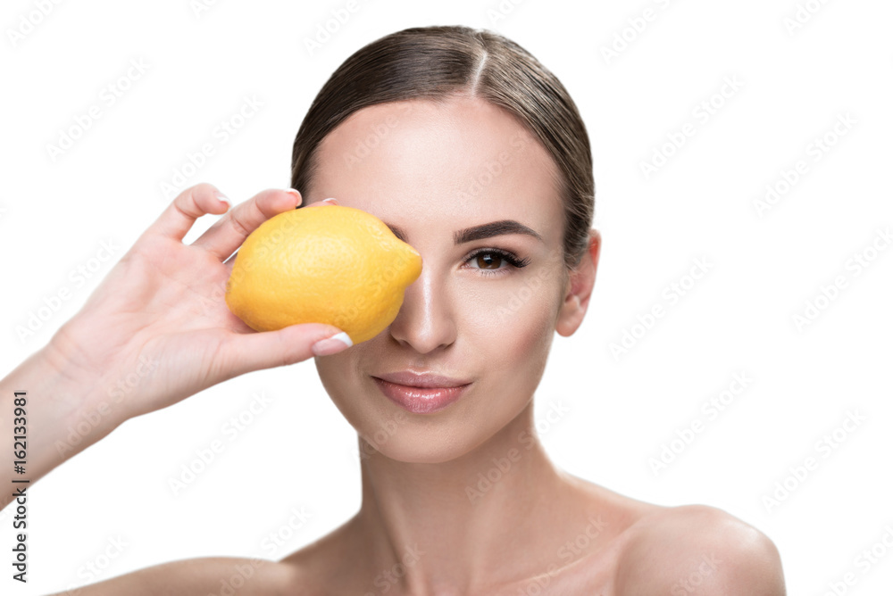 Happy beautiful girl caring about her skin health Happy beautiful girl caring about her skin health
