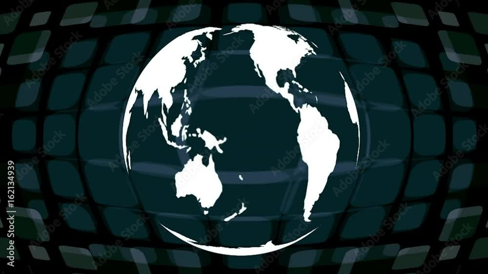 Esfera del mundo dando vueltas en bucle acompañado de efecto dinamico televisivo
