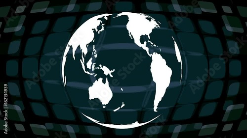 Esfera del mundo dando vueltas en bucle acompañado de efecto dinamico televisivo

