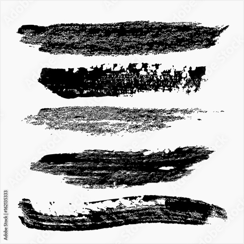 Vector set of grunge brush strokes. Element for design. Ink strokes with grain effect.