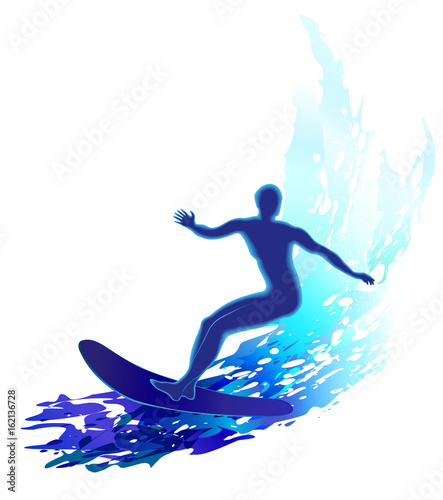 Surfing in blue ocean wave