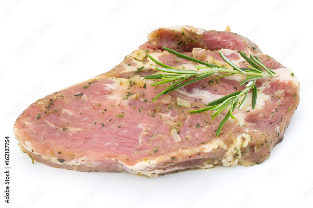 Pork chop, marinated. Isolated on the white background. Pork chop, marinated. Isolated on the white background.