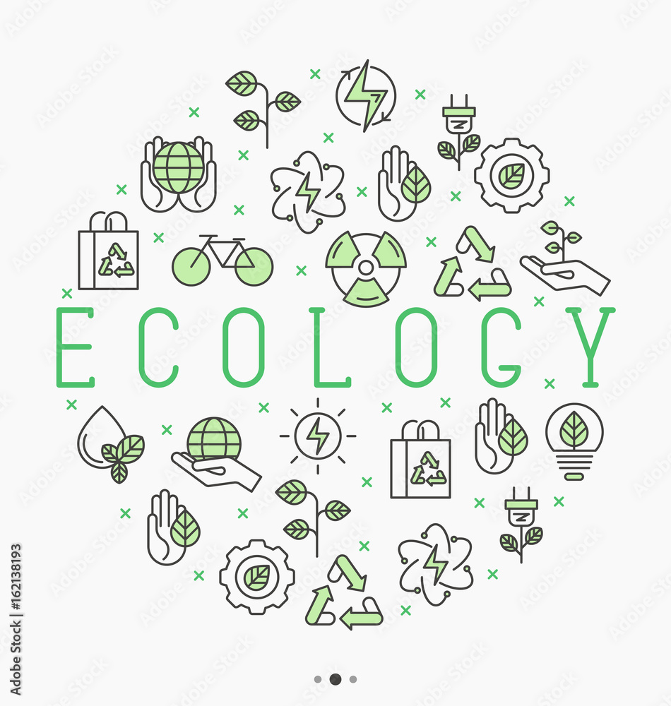 Ecology concept in circle with thin line icons for environmental, recycling, renewable energy, nature. Vector illustration. Ecology concept in circle with thin line icons for environmental, recycling, renewable energy, nature. Vector illustration.