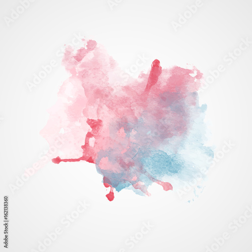 Red and Blue Watercolor Splash with gradient effect. Bright colorful grunge blob.