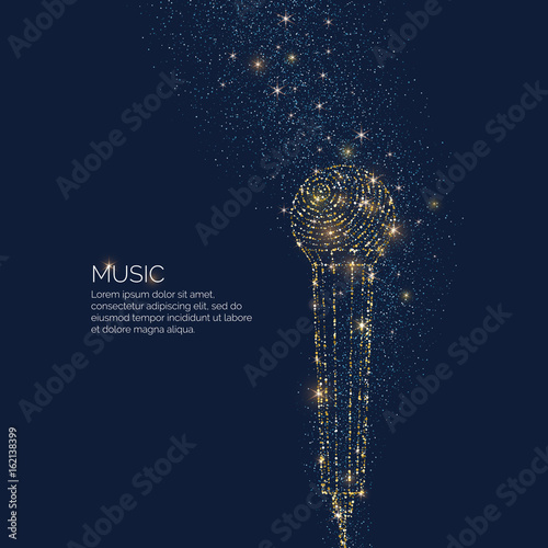 Bright music poster with microphone of glitter place for text. Vector illustration