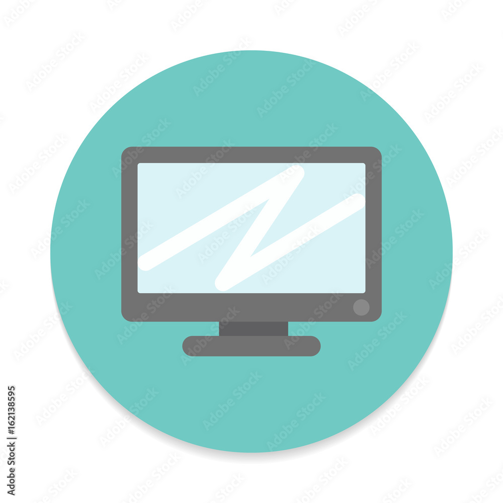 Desktop computer, screen flat icon. Round colorful button, circular vector sign. Flat style design Desktop computer, screen flat icon. Round colorful button, circular vector sign. Flat style design
