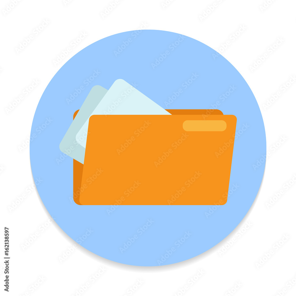 Folder with documents flat icon. Round colorful button, circular vector sign. Flat style design Folder with documents flat icon. Round colorful button, circular vector sign. Flat style design