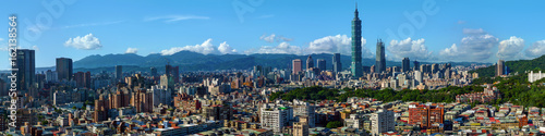 Wide panorama of the center of Taipei City, capital of the country of Taiwan photo