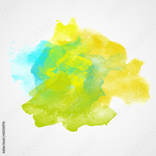 Watercolor Splash with gradient effect. Bright colorful grunge blob. Fashion, beauty,  posters and banners graphic design. Yellow, blue and green colors.