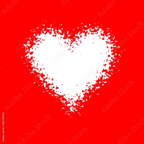 Bright red abstract deformed background design with white deformed heart