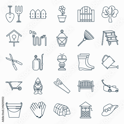 Collection of outline gardening icons