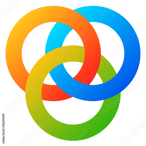 Icon with 3 interlocking circles. rings. Abstract symbol for connection, unity, relation, linkage or similar concepts