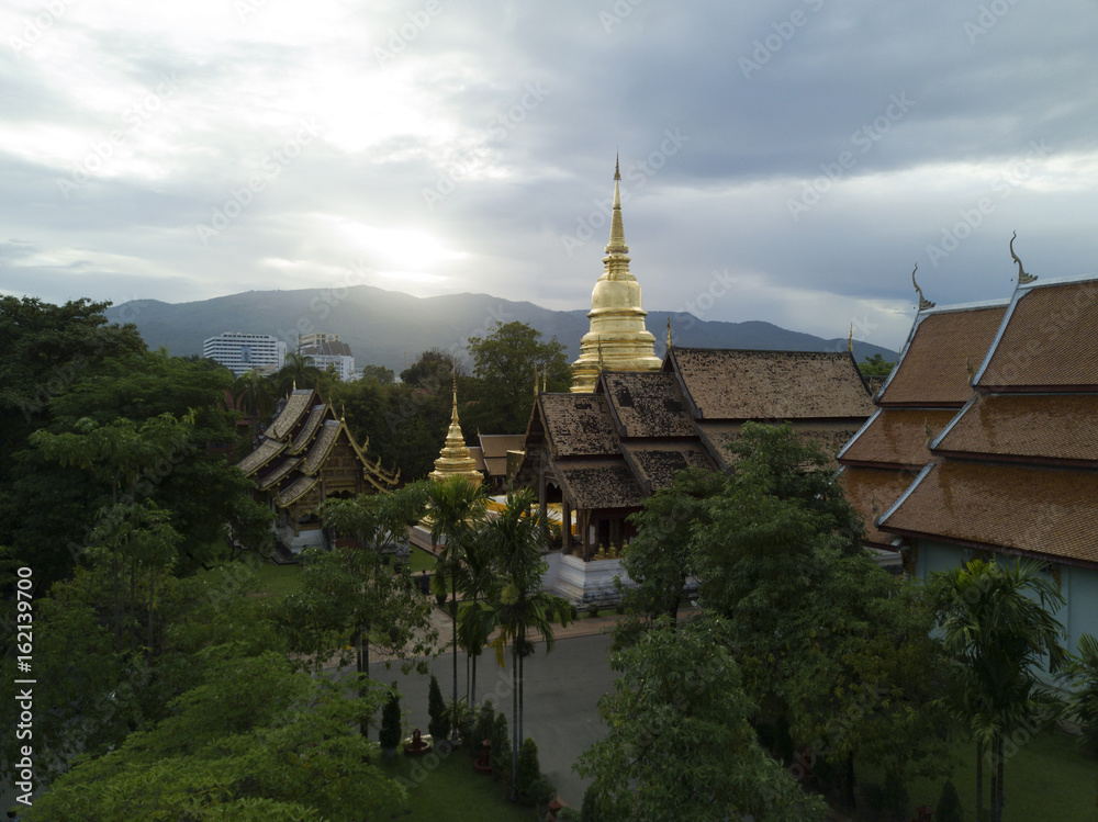 Wat Phra Singh temple in the evening at Chiang Mai, Thailand. 