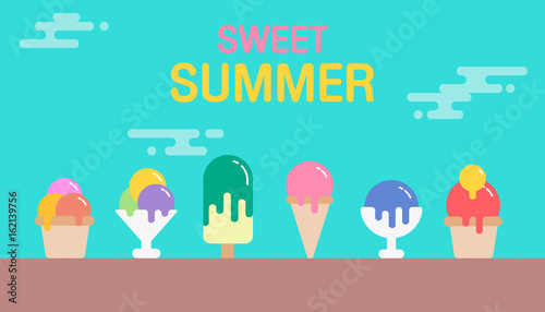 Sweet summer background. Colorful of ice cream icon design. Vector Illustration.