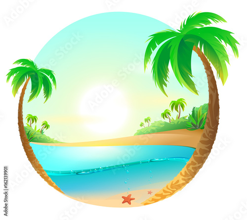 Tropical beach among palm trees