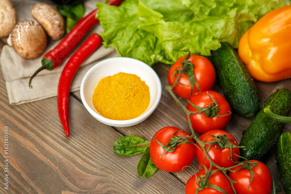 Vegetables fresh isolated on table indoors Vegetables fresh isolated on table indoors