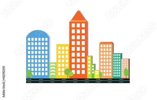 Modern colored  multicolored  city skyline on white background. Real estate business concept. City Skyline icon. 