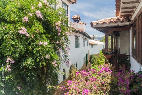 White houses in colonial town Villa de Leyva, Colombia.