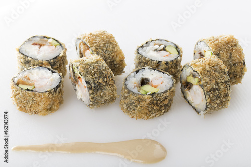 Crunchy sushi rolls with snow crab.