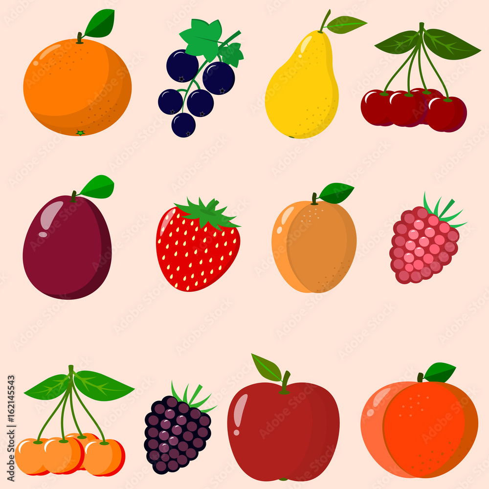 Fruits and berries collected in a set. Fruits and berries collected in a set.