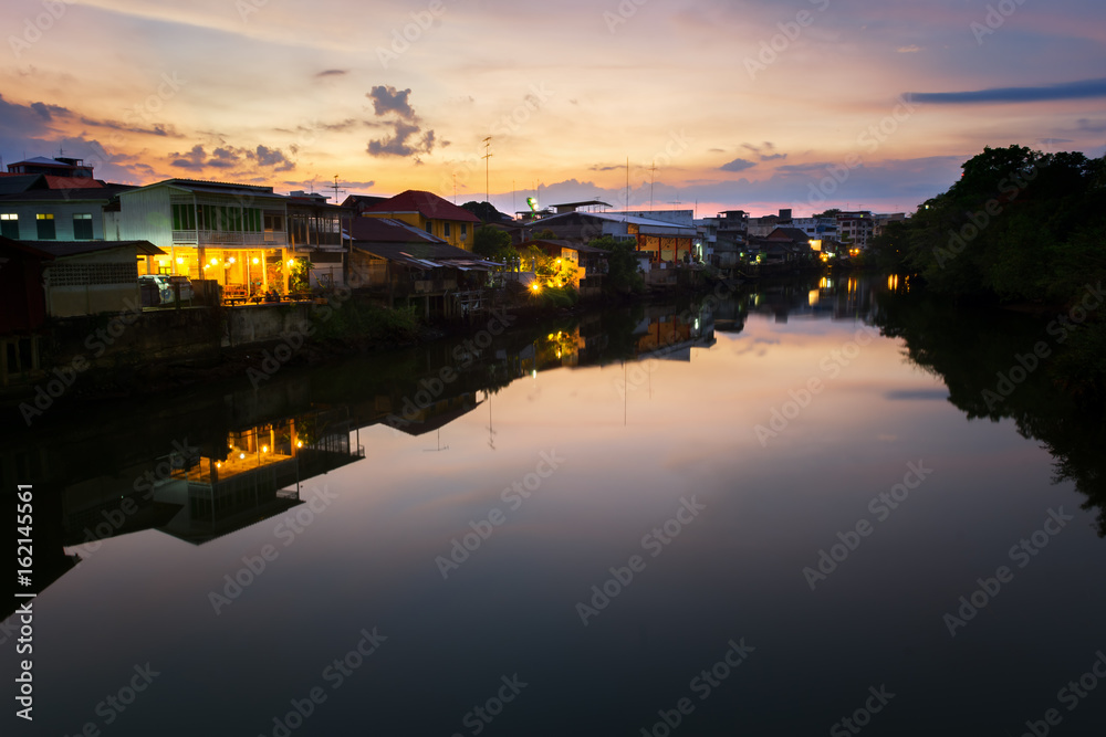 old town chanthaboon waterfront at twilight, Asia Thailand.