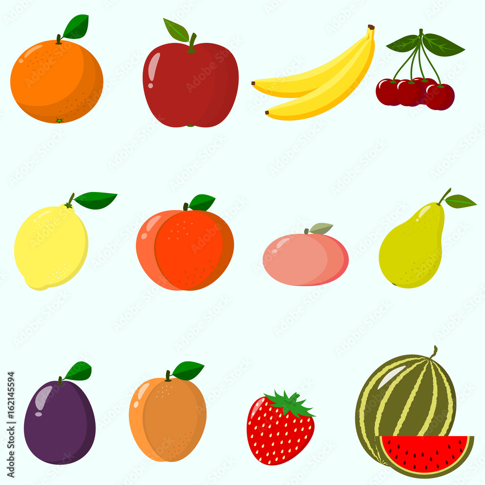 Fruits and berries collected in a set. Fruits and berries collected in a set.