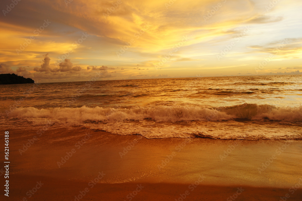 Beautiful colorful sunset over the Andaman sea in Khao Lak, Thailand.