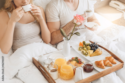 Young couple travel together hotel room leisure