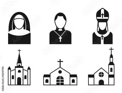 Christianity religion flat icons vector illustration of traditional holy religious black silhouette praying people
