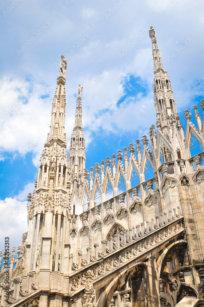 Architectural detail of the famous Milan Cathedral in Italy