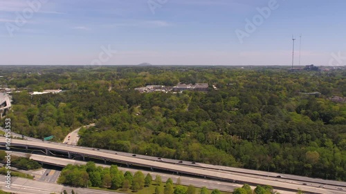 Atlanta Aerial v286 Flying low around freeway bridge collapse with cityscape views 4/17 photo