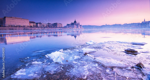 Photography Sunset over the Hungarian Parliament in Budapest, Hungary