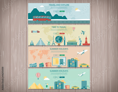 Travel and Tourism web banners. Concept website template. Vector.