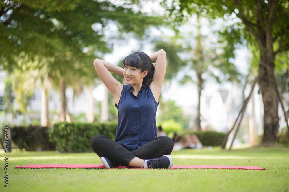 Beautiful yoga woman on green park Beautiful yoga woman on green park