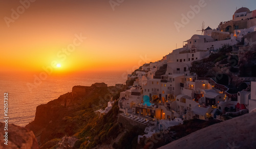 A postcard shot of typical cycladic architecture in Oia, Santorini , Greece