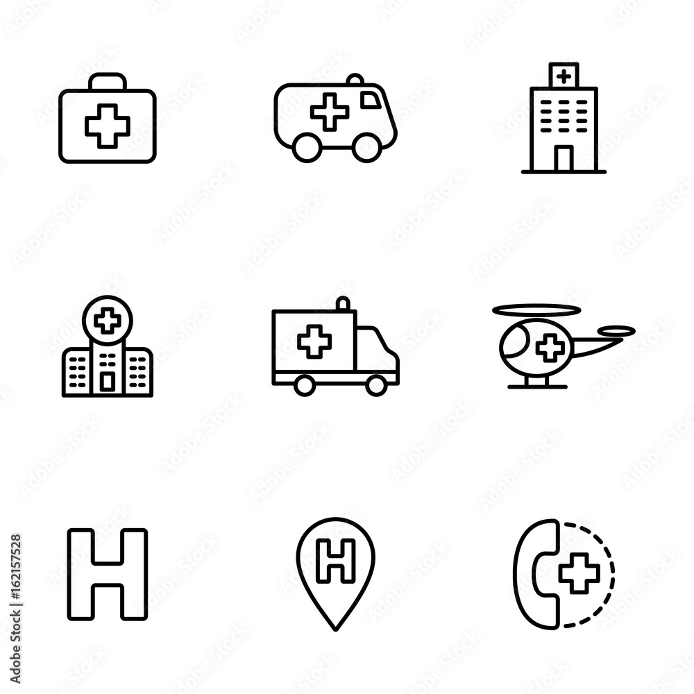 hospital icons set on white background