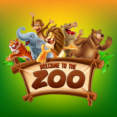 Foto auf Acrylglas Zoo animals card  © mollicart