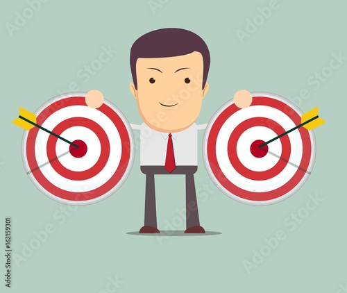 successful businessman aiming target with arrow. Stock vector illustration